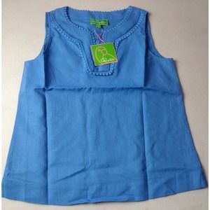 Women's Pappagalla Sleeveless Island Blue Linen Top Medium NEW